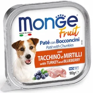monge canine pate with chunkies turkey and blueberry 100gr