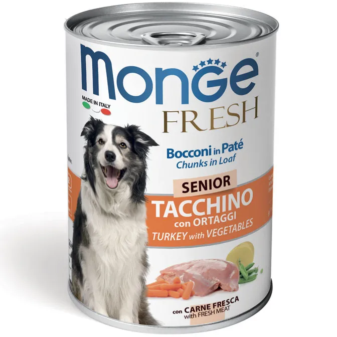 monge canine senior fresh chunks in loaf turkey with wegetables 400 gr