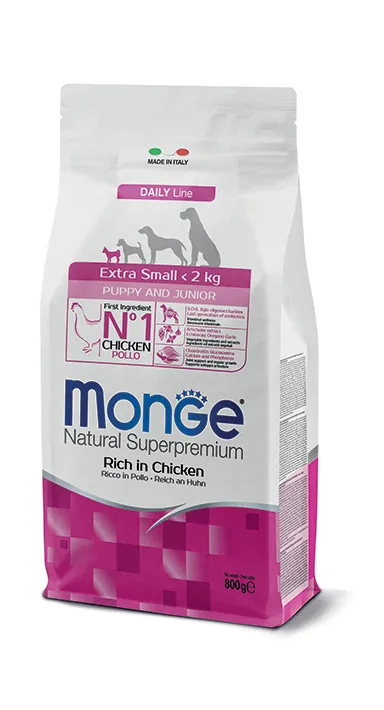 monge natural superpremium extra small puppy and junior rich in chicken 800gr
