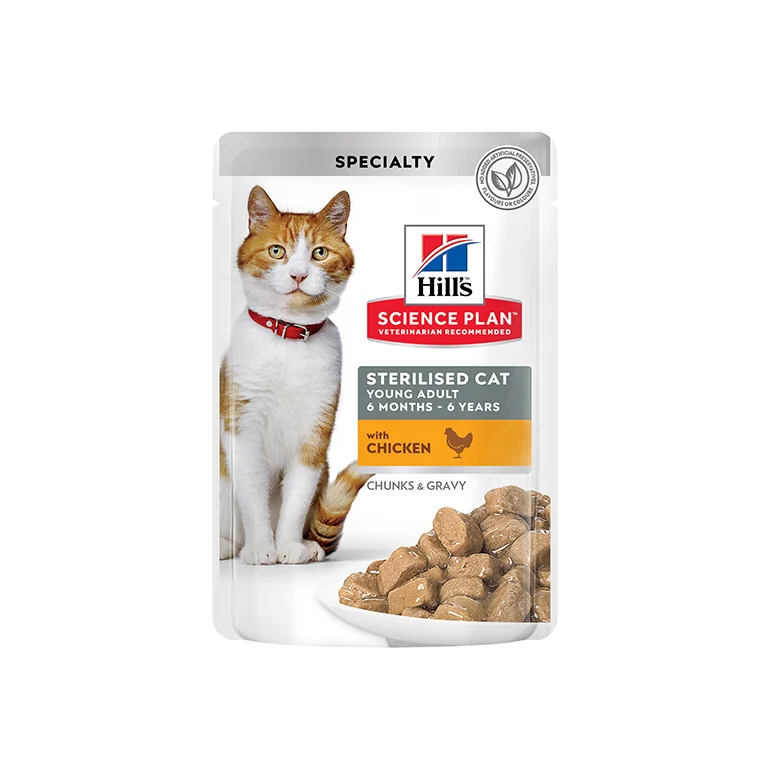 hill’s science plan sterilised cat adult cat wet food with chicken pouches 85g