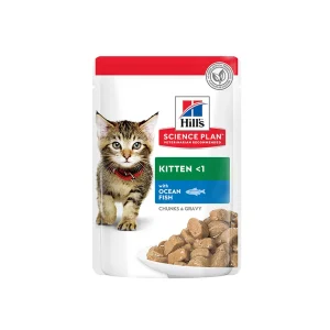 hill’s science plan tender chunks in gravy kitten with ocean fish pouches 85 g