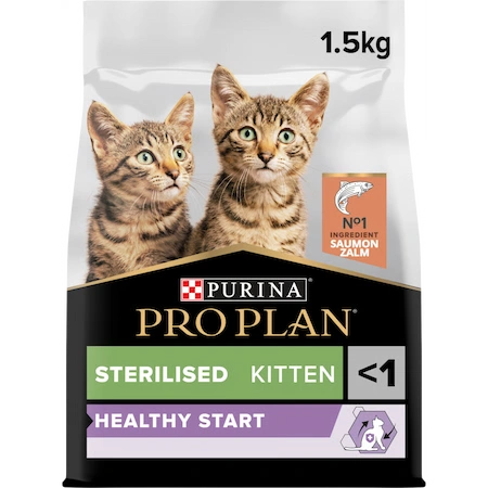 purina pro plan sterilised kitten healthy start dry cat food with salmon 1.5 kg