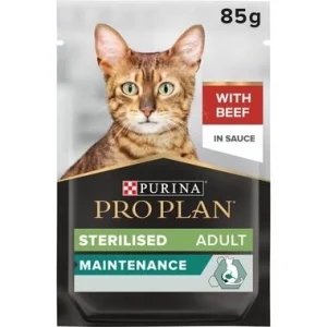 purina pro plan sterilised wet cat food, beef in gravy 85 g